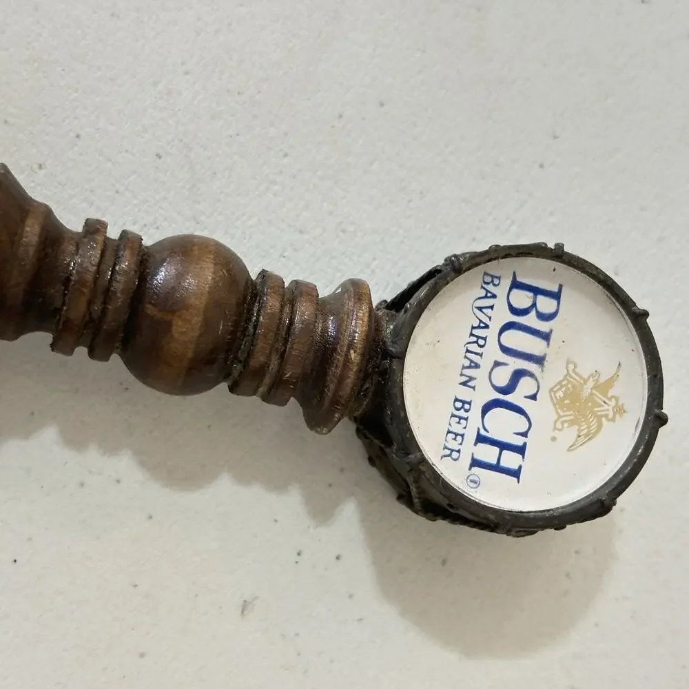Vintage Busch Bavarian Beer Keg Handle Wooden Drum Double Sided Tap Handle 4.25”